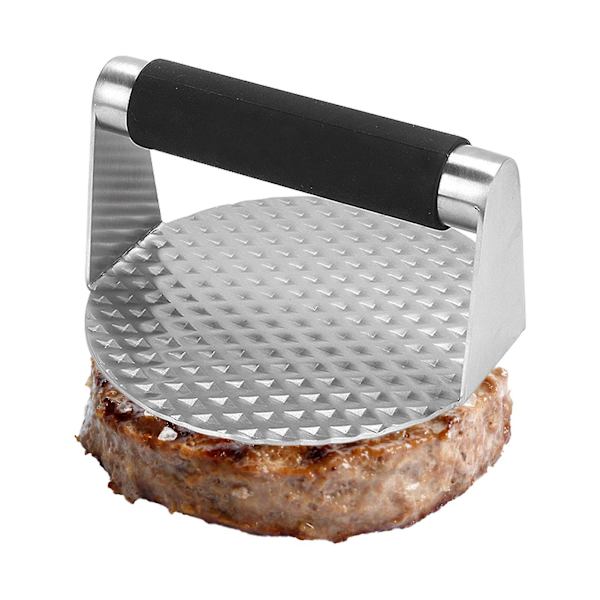 Grillbiffspress i Rostfritt Stål med Silikonhylsa Rund Form Professionell