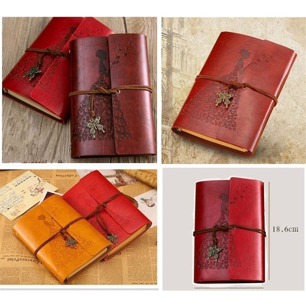 Retro Fjäril och Prinsessa Läder Notebook Skrivande PU Omslag Ringpärm (Brun)