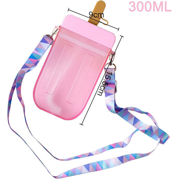1 plastflaska med sugrör, 300 ml (rosa)