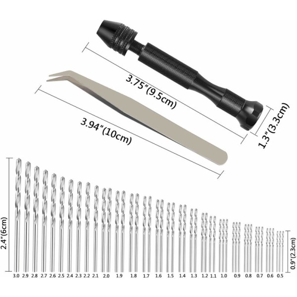 Käsin porattava käsipora 48 kappaleen minikierukkapora (0,6-3 mm) käsipora DIY-poraukseen