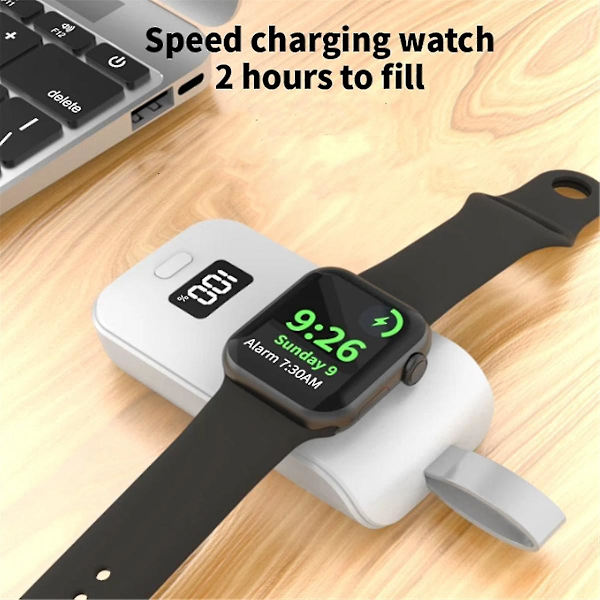 Bärbar trådlös laddare Powerbank för Watch 8 7 6 5 4 3 Se Ultra Magnetisk laddningsstation Svart