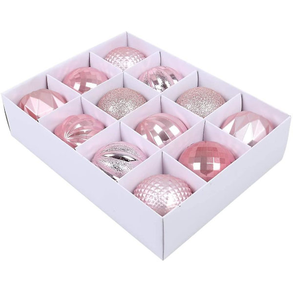 Julgranskulor set - Rosa - 12 delar - Sprängsäker julgranskulor i plast - Kommer i en låda
