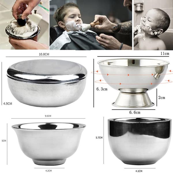 Skålsæbe til barbering i rustfrit stål til mænd, barberkost til våd barbering, kop til ansigtsrensning til mænd