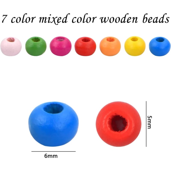 300 st 6 mm färgglada träpärlor träpärlor runda pärlor lämpliga för DIY handgjorda dekorationer