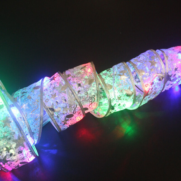 5m juletræsbånd LED julesløjfe fe lanterne juletræsdekoration (1 stk, sølv, farvede lys)