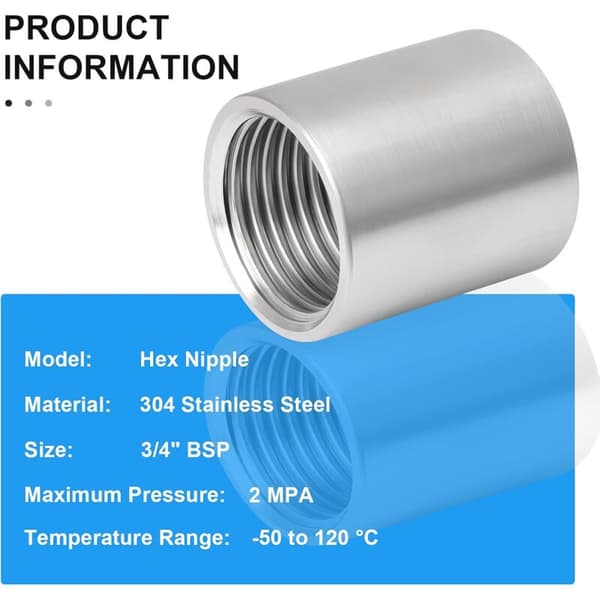 3/4\" rustfrit stål gevind hun lige fitting, 304 rustfrit stål lige forbindere, hun rørfittings, 5 stk. (DN20)