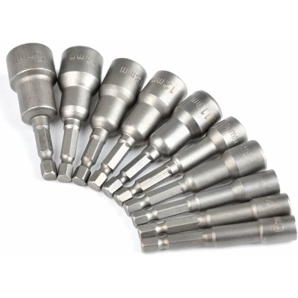 Magnetisk Hex Socket 10Pcs Slagdriver Socket 6-15mm, Magnetisk Hex Socket Nøglesæt Magnetisk 1/4 Hex Socket Socket Adapter Værktøj