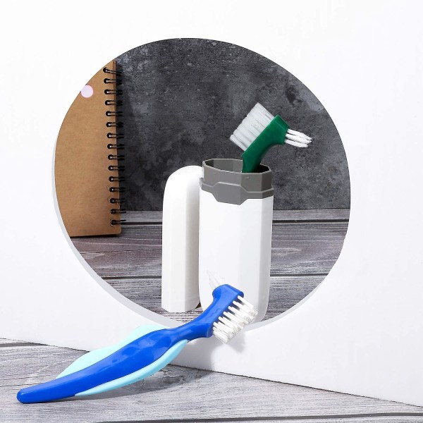 6-pack protetisk tandborste Hård protetisk rengöringsborste med vit tygpåse