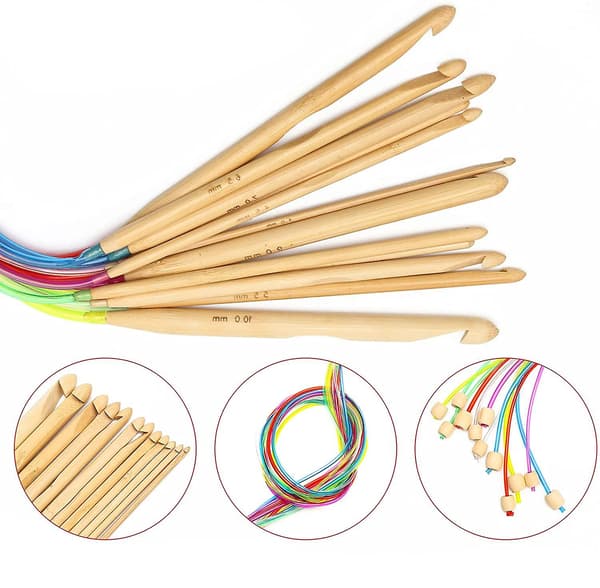 Virka set med 23 delar, 12p 3-10mm bambu stickor med förlängt stickrör