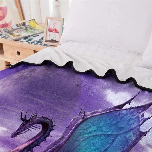 Hem Textil Täcken Filt Print Sammet Plysch Täcken Komfortdesign Fleecefilt Lila Dragon Heart
