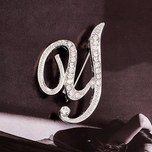 Bokstäver Pins Broscher Silver Plated Metal Broscher Pins-clear Crystal Initial Bröstnål(5st)