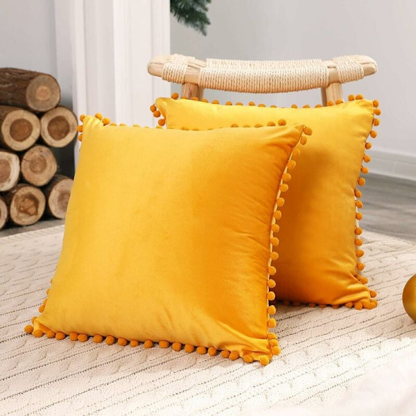 Set med 2 gula örngott Dekoration Utomhus Soffa Dekorativa Sammet Säng Örngott Dekoration Vardagsrum Trädgård 45x45cm T-Audace
