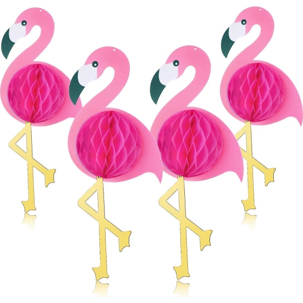 4st Flamingo Honeycomb Ball Hänge Festdekorationer Födelsedagsfest tillbehör