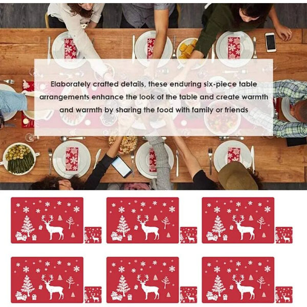 12 stk. Juleduge, Juleduge, Dekorative Duge, Spisebordsmåtte, Rød Juleduge, Rektangulær PVC-duge