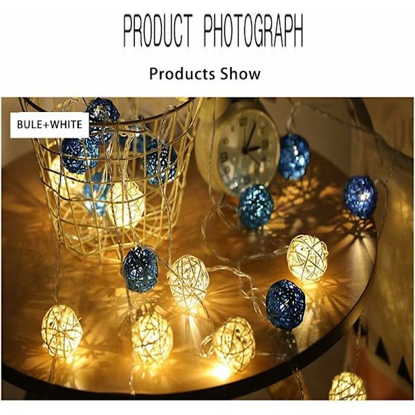 Ljusslinga 20 LED-lampor 4 m batteridriven för jul, sovrum, fest, bröllop, trädgård DIY. (Blå och vit) (Blå + vit)