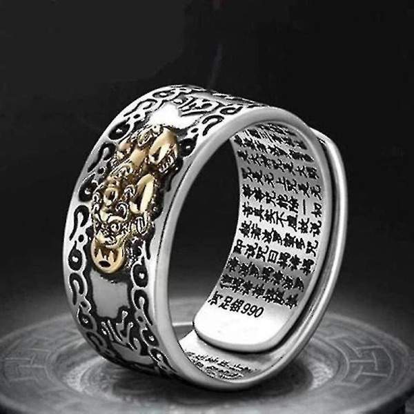 Feng Shui Pixiu Mani Mantra Skydd Rikedom Ring Amulett Rikedom Lucky Open Justerbar Ring Buddhistas show