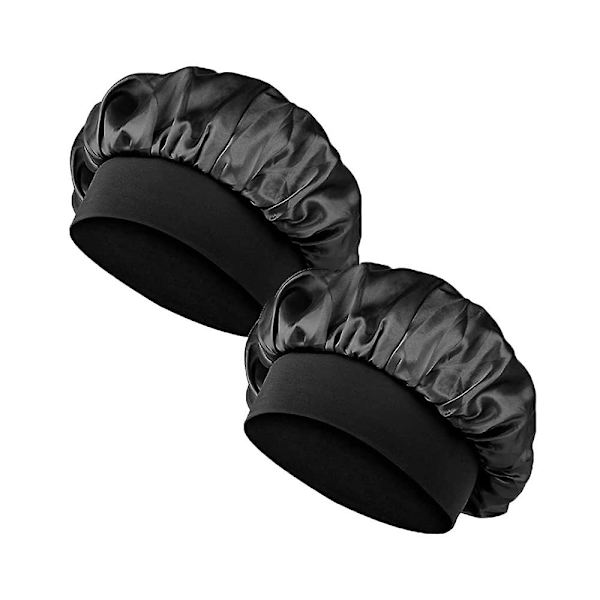 Satin Bonnet Women's Sleeping Hood (Svart) 2-Pack