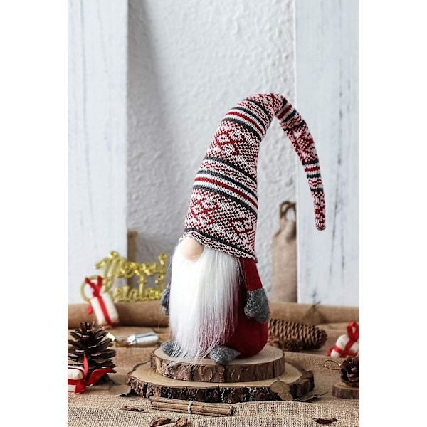 Julegnom Håndlavet Svensk Tomte, Julemandens Elf Dekoration Pynt Taksigelsesdag Gave Svenske Gnomer Tomte (Rød Stribe)