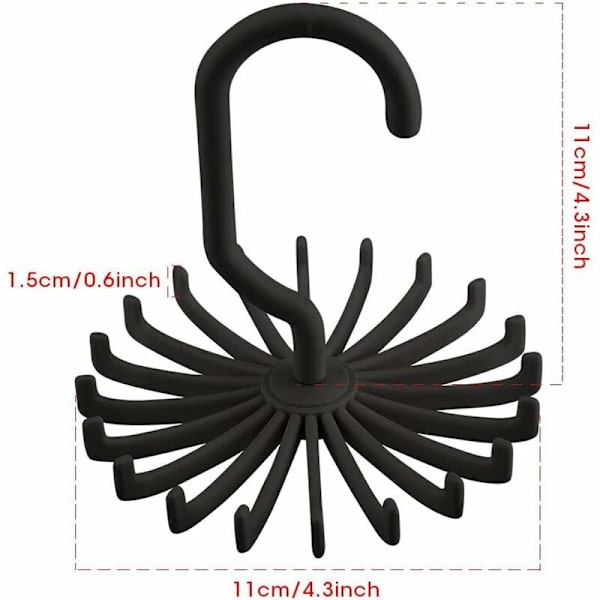 Slipshållare, 360° roterande slipshållare med 20 grenband för män, justerbar slipsorganisatör (svart slipsklämma (11 x 11 x 12 cm))