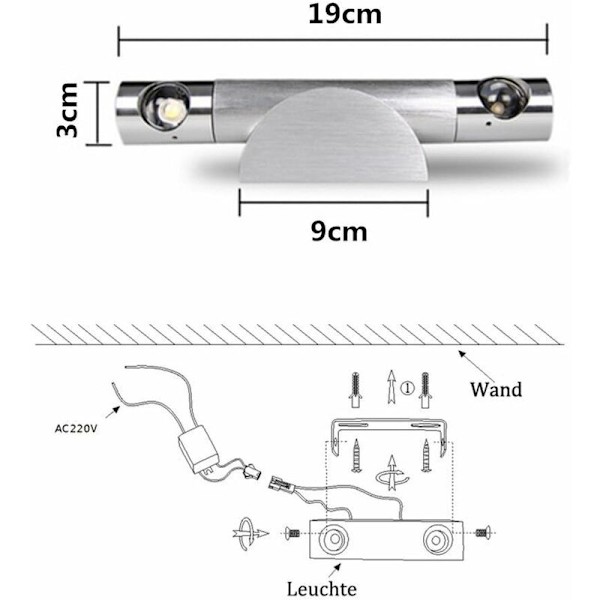 LED væglampe 6W entrévæglampe 360° roterende væglampe Badeværelseslampe Aluminiumseffekt trappelampe (6W varm hvid)