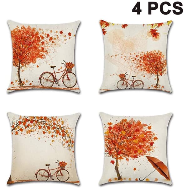 45 x 45 cm Høst Pudebetræk til Efterårsindretning - Sæt med 4 - Efterårs Høst Græskar Tema - Landlig Dekorativ Pudebetræk til Sofa og Sofa Dekoration