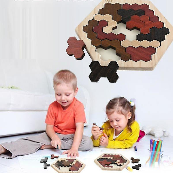 Hexagonala träpussel Iq-spel pedagogiska-1（E）