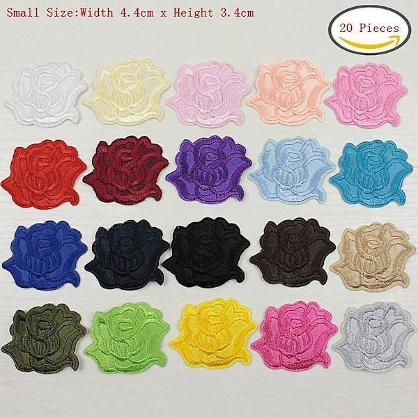 20 st rosor blomsterbroderi applikation strykjärn på blomma applikation kläder lapp sömnad dekoration