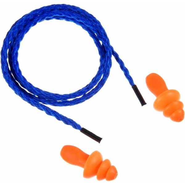 20 par Återanvändbara öronproppar med sladd Silikon Sömnproppar Bullerdämpande öronproppar för hörselskydd (blå)