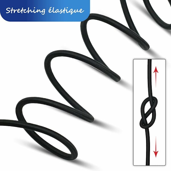 Elastisk spænder 5mm 15m sort elastisk snor elastisk spænder med krog elastikbånd til presenning cykelkrog fastgørelseskrog (sort 5mm x 15m)