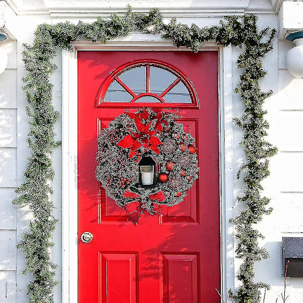 Julkrans Konstgjorda Blommor Röd 43cm Julkransar Jul Spiskrans Inomhus Utomhus Juldekoration För Dörr Vägg Fönster Wal