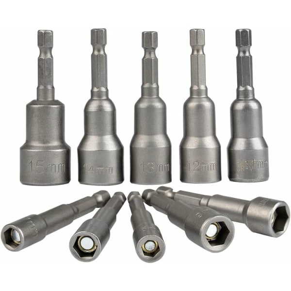 Magnetisk Hex Socket 10Pcs Slagdriver Socket 6-15mm, Magnetisk Hex Socket Nøglesæt Magnetisk 1/4 Hex Socket Socket Adapter Værktøj
