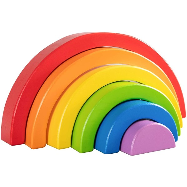 Rainbow staplingsleksaker i trä, set med 6 regnbågsstaplingsleksaker för baby/ toddler/barn