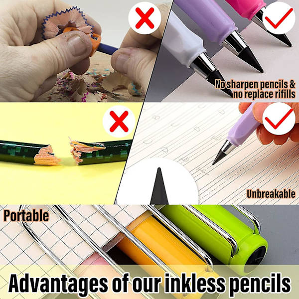 Grafitfria pennor, hållbara speciallegerade spetsar (ej delade) med gummifriktion och utbyte (6-pack)