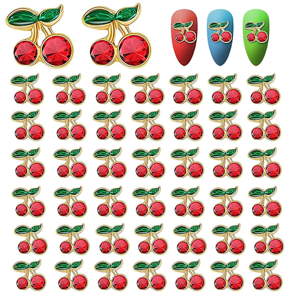 42 stk Luksus Alloy Kirsebær Negle Charms til Neglekunst 3d Neglekunst Charms Kirsebær Neglekunst Tilbehør Rhinestones Negle Negle Dekorationer Neglekunst