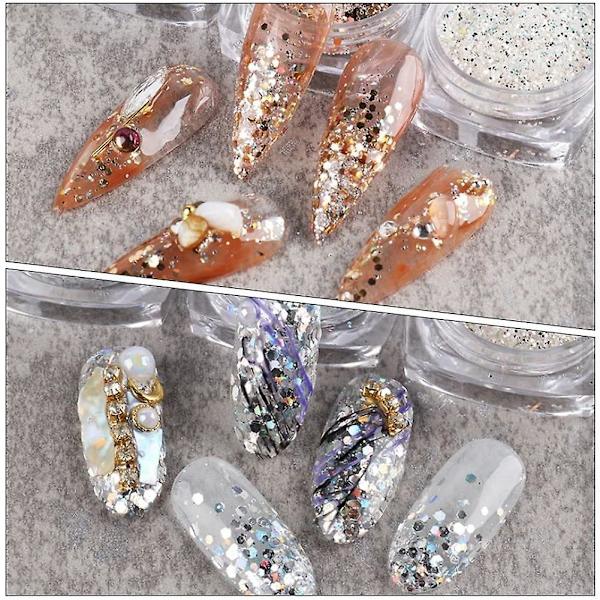 Holografiska Nagelkonstpaljetter Glitterset 6 Ask 3D Naglar Glitter Metallisk Glimmande Flakes Akrylpulver Damm Paljetter För Nageldekor Holografi