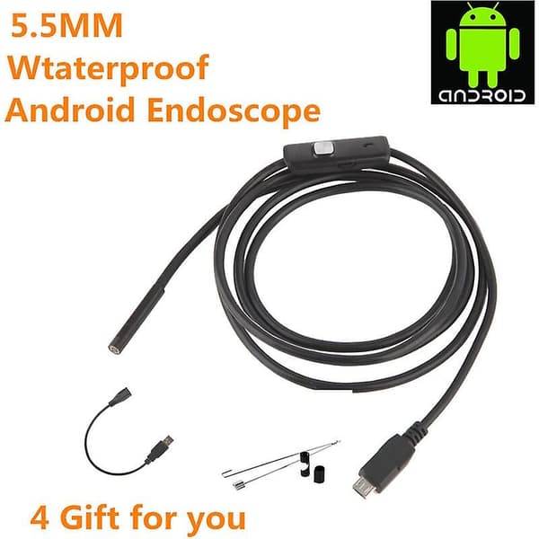 5,5 mm till 2 m flexibel USB-endoskop, HD-kamera 2 i 1