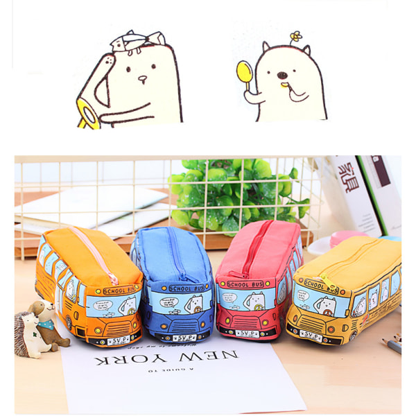 Busspapperslåda kreativ söt bussstudent litet djur buss canvas kontorspapperslåda sminkborstväska gul