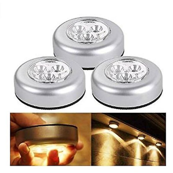 3 LED-drivna nattljusstavar med batteridrift, tryckkänsliga lampor för skåp, köksskåp, garage, 3 st
