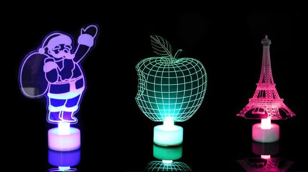 2 stk 3D julelamper, akryl julenissen eiffeltårn figur led nattlys