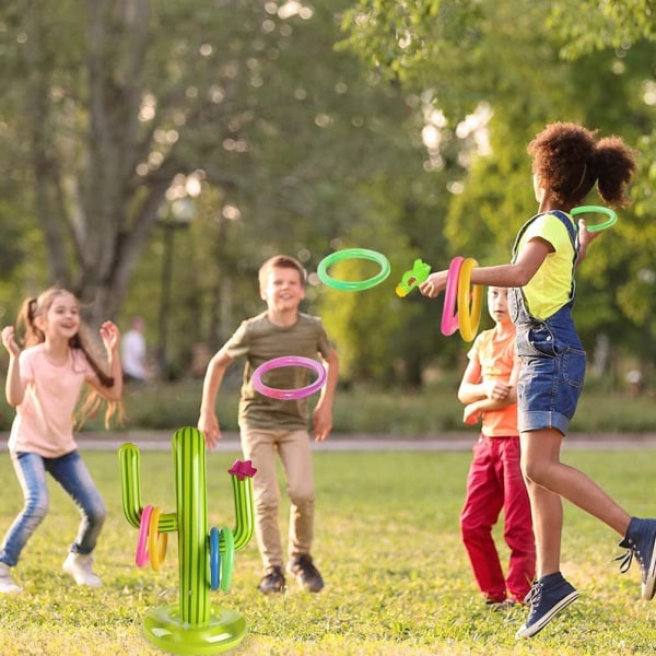 Uppblåsbar kaktus ringkastningsspel set för sommarpoolleksaker 4 cirklar