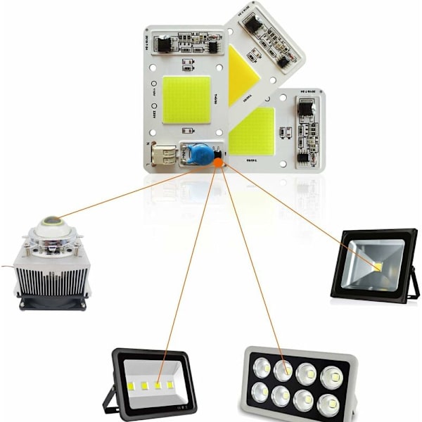 2 stk. LED-chip 50W Hvid 6000K 220V COB LED-chip Ingen lodning påkrævet Indbygget Smart IC-driver til LED-projektør