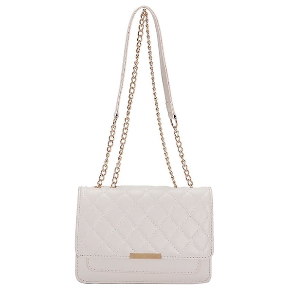 Liten Quiltad Crossbody-väska för kvinnor Quiltad axelväska Handväska med kedjerem Vit