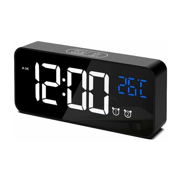 Digital väckarklocka, LED-digitalklocka Digital väckarklocka Temperatur/Snooze/2 Alarm/12/24 timmar/USB-laddningsport/10 musik