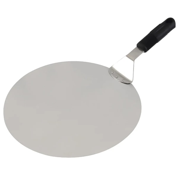 12\" Rund Pizzaskovla i Rostfritt Stål Pizzabricka Trähandtag Ugnsskrapa Brödslider Svart