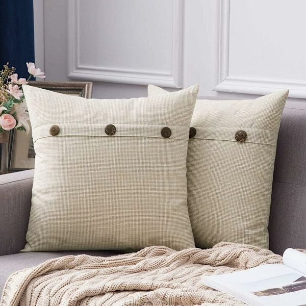 Set med 2 dekorativa fyrkantiga linnekuddfodral Rustik stil Vintage inredning Linnekuddfodral för bilsoffa i sovrummet Kudde 45X45CM Mjölkvit