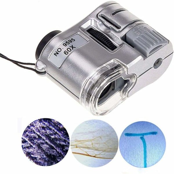 Håndforstørrelsesglas 60X Minimikroskop UV-lampe Valutadetektor Forstørrelsesglas LED-lys Tekstilsmykker Optiske mønter Valuta UC12