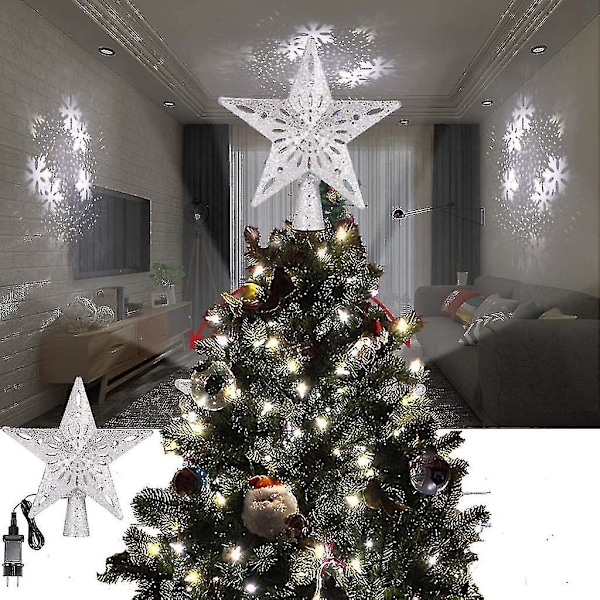 Julgransstjärna med justerbar LED-projektor snöflinga effekt silver EU