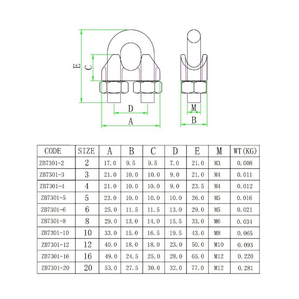 M8 Kabelbindere U-Bøjle Bolt Kabelklemme 304 Rustfrit Stål Kabelklemme Sadel Wire Rope Clips til Udendørs Tøj Tørrestativ 10PCS
