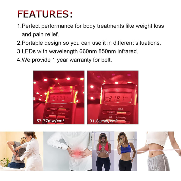 Ideainfrared Röd & Infraröd Ljusterapi Bälte Wrap För Kroppssmärta Relief Flexibel Bärbar Wrap Djup Terapi Pad Med Timer För Rygg Axel Leder M