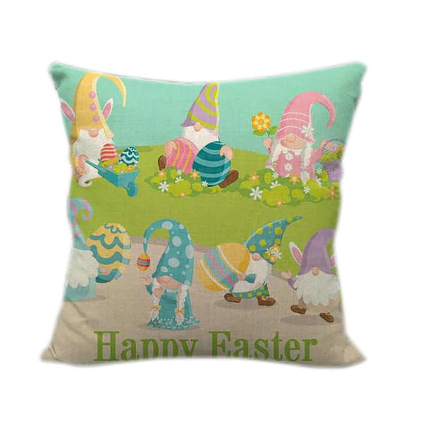 4-pack Glad Påsk Kanin Goblin Ägg Tryckt Linne Kuddfodral Soffa Heminredning